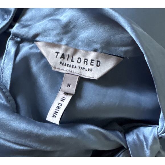 Tailored REBECCA TAYLOR Womens Size 8 Blue 100% Silk Sleeveless Tie Neck Shirt - Picture 8 of 8